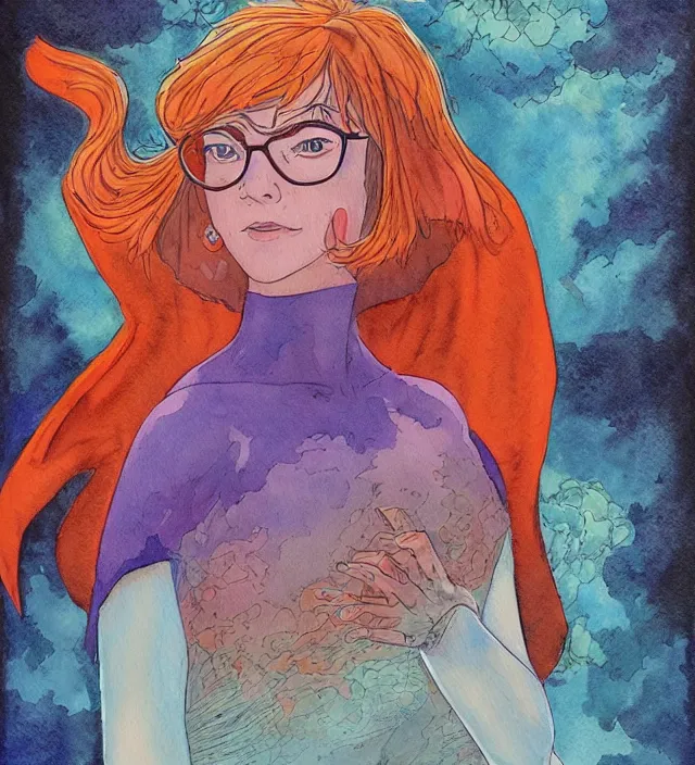 a watercolor ink painting of velma dinkley as the | Stable Diffusion ...