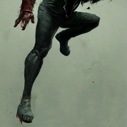 Image similar to jason momoa as joker, full body, dynamic pose, painted by greg rutkowski