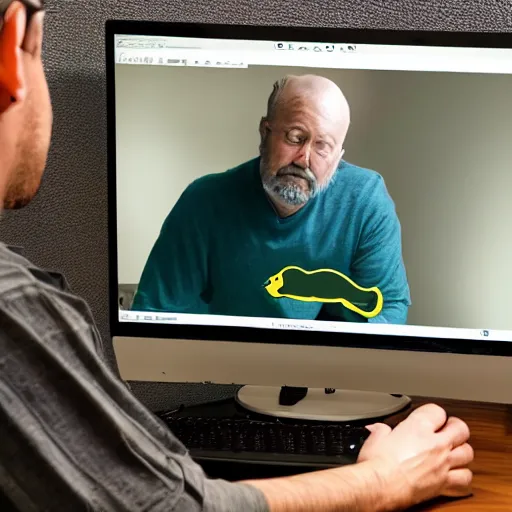 Image similar to a man sitting in front of a computer using discord generating images of ducks