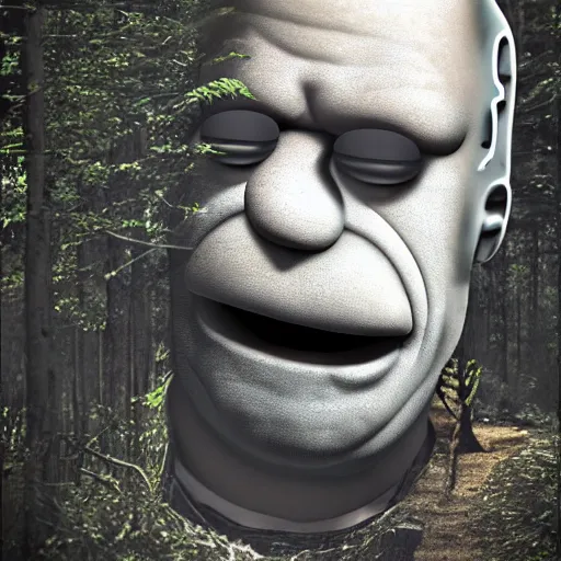 Image similar to Photorealistic homer Simpson in the woods creepy