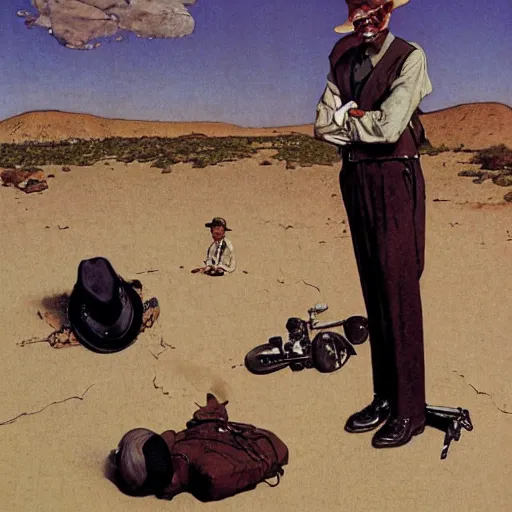 Image similar to dapper men in a desert, by norman rockwell