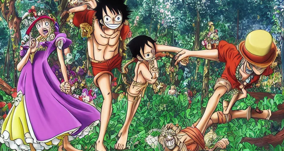Image similar to Enchanted and magic forest, from One piece