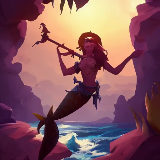 Image similar to jack the pirate mermaid on sea of thieves game avatar hero, behance hd by jesper ejsing, by rhads, makoto shinkai and lois van baarle, ilya kuvshinov, rossdraws global illumination