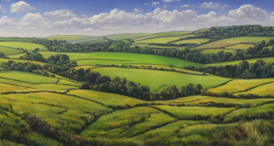 Image similar to an amazing painting of Yorkshire Countryside, breathtaking, photorealistic, 4k