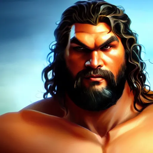 Prompt: Portrait of Jason Momoa as Heracles the greek demigod, mattepainting concept Blizzard pixar maya engine on stylized background splash comics global illumination lighting artstation lois van baarle, ilya kuvshinov, rossdraws