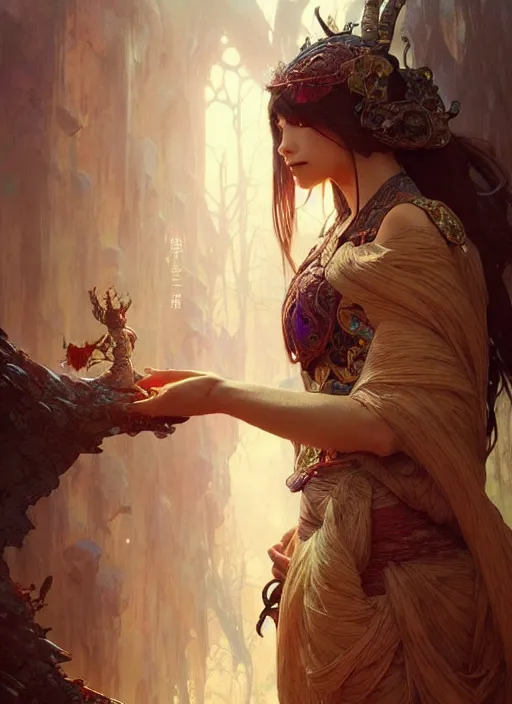 Image similar to : olorun fantasy, fantasy magic, , intricate, sharp focus, illustration, highly detailed, digital painting, concept art, matte, art by WLOP and Artgerm and Greg Rutkowski and Alphonse Mucha, masterpiece