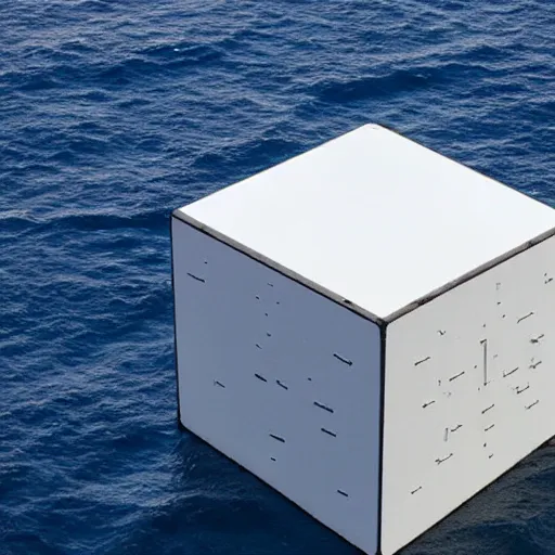 Image similar to A cube in the middle of the sea in the style of Richard Serra