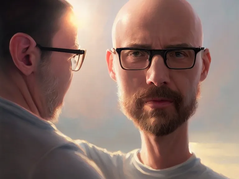 Prompt: soyboy screaming!!!, partly bald!!, square glasses!!, small beard!!, hyperrealistic, highly detailed, cinematic, volumetric sunlight, beautiful, cgssociety, artstation, 8 k, oil painting by greg rutkowski, by artgerm, by wlop