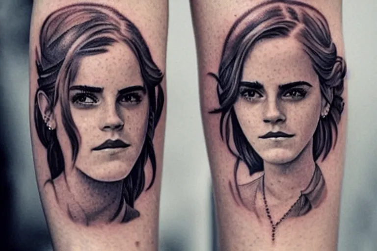 Image similar to emma watson, dope tattoo, hyperrealistic