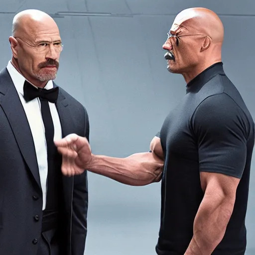 Prompt: Walter white working with Dwayne the rock johnson