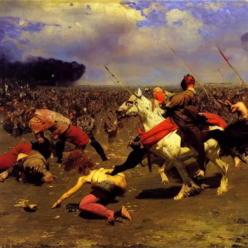 Image similar to the last battle, oil on canvas, ilya repin, 1 8 7 3