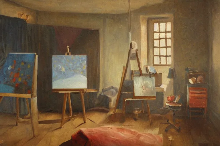 Image similar to oil painting of the room of the nameless painter