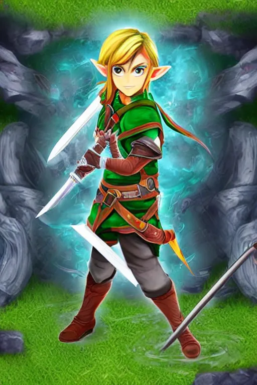 Image similar to an in game portrait of link from genshin impact, genshin impact art style.