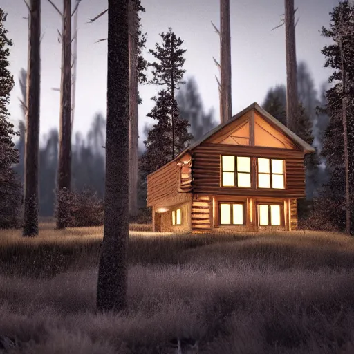 Image similar to a cabin in the woods, octane render