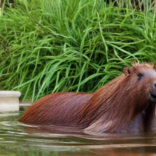 Prompt: A capybara in a hot tub