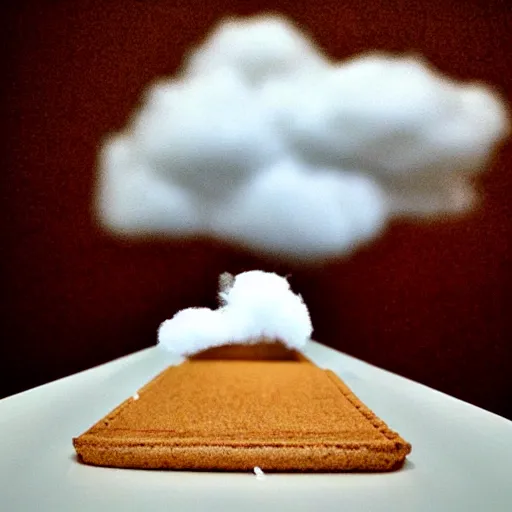 Image similar to graham cracker sailboat floats in a sea of hot chocolate, marshmallow cloud in sky above, abstract environment, award winning art, epic dreamlike fantasy landscape, ultra realistic,