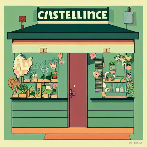 Image similar to isometric cute cartoon illustration style cafe australian, decorated with only two cute cannabis pot plants 🪴 utopian australiana simple frontage, poster, beautiful composition pastel palette by will barnet, digital art, hyperrealistic soft, inked digital, render cartoon by pixar