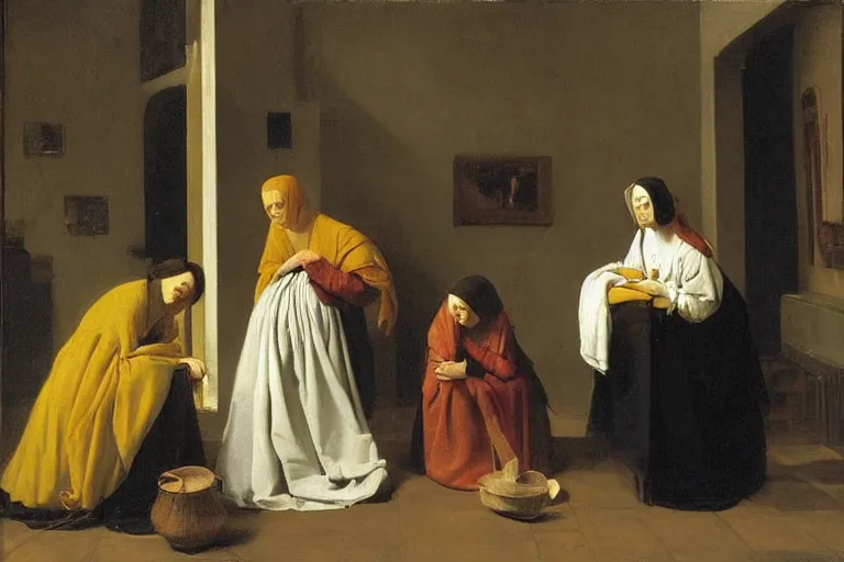 Image similar to 3 women mourning, pieter de hooch, ary scheffer