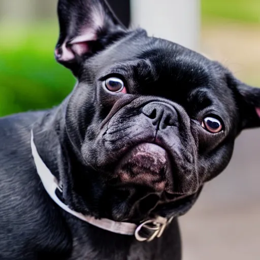 Prompt: black french bulldog pooping