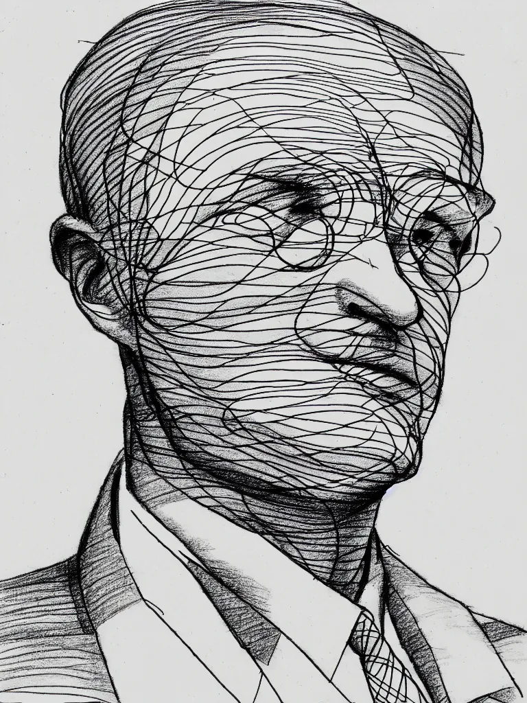 Prompt: wire lineart lines drawing of hermann hesse, bold lines, quick sketch, curves, smooth, spirals, curls, twists, musicality