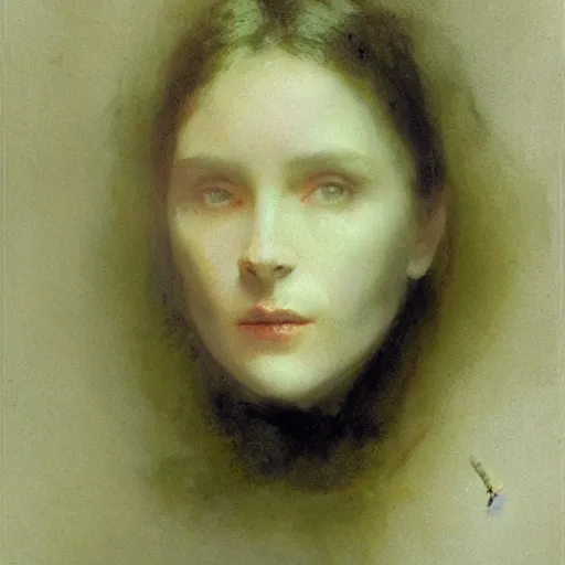Prompt: portrait of a mysterious woman with a long shadow, by Ilya Repin and Dave McKean