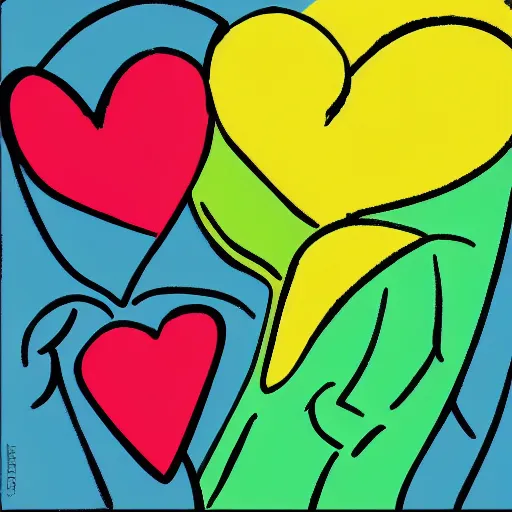 Prompt: two people in love, spring, pop art, palette colours