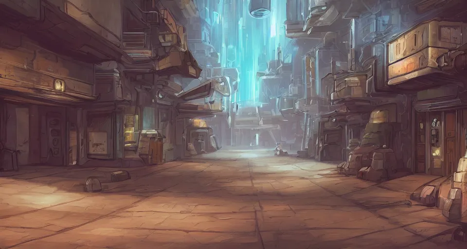 Prompt: Sci-fi wallpaper of an alley in a desert city, close-up view, point-and-click adventure game, cinematic, concept art