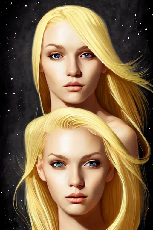 Image similar to a beautiful blond girl, fantasy, portrait, sharp focus, illustration, ambient lighting, art by milomanara
