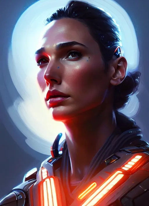 Image similar to portrait of apex legends, gal gadot, intricate, elegant, glowing lights, highly detailed, digital painting, artstation, glamor pose, concept art, smooth, sharp focus, illustration, art by artgerm and greg rutkowski, artey freytag