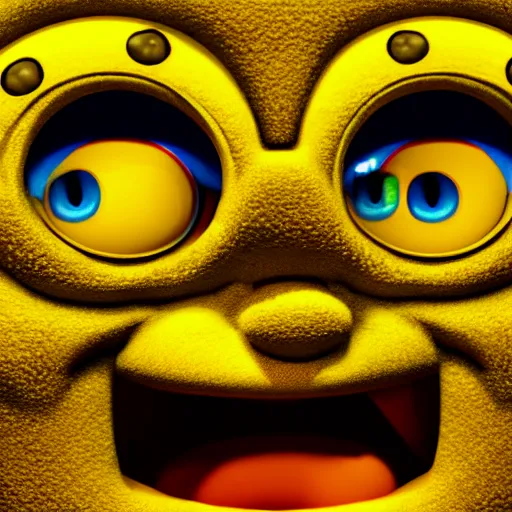 Image similar to realistic sponge bob as human face highly detailed, intricate, sharp focus, digital art, 8 k