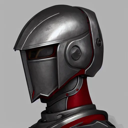 Prompt: A knight in gunmetal grey mecha armor with red trim, bust portrait, art by Eugenia firs ArtStation, Octane render, intricate detail, smooth, sharp focus,