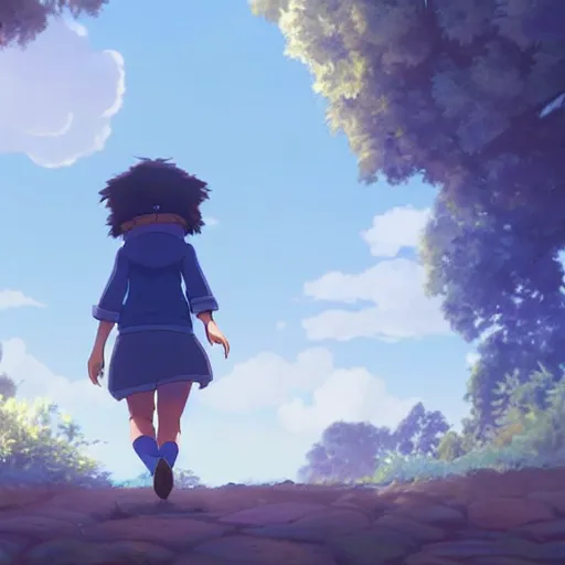 Image similar to a wholesome animation key shot of a dark blue haired girl with a raccoon tail, medium shot, studio ghibli, pixar and disney animation, sharp, rendered in unreal engine 5, anime key art by greg rutkowski, bloom, dramatic lighting