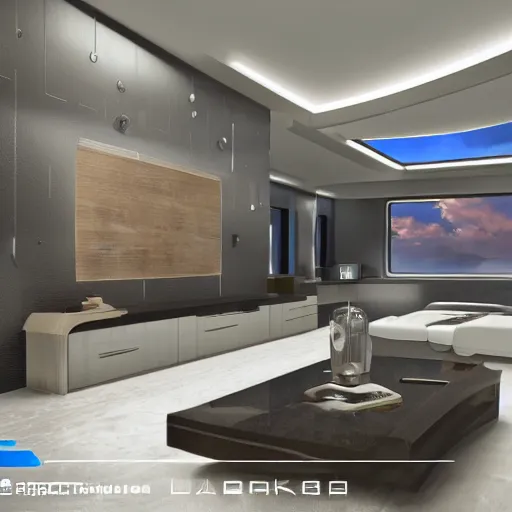 Image similar to futuristic interior home design, home interior filled with technology and gadgets, photorealistic, ultra - detailed, 4 k high resolution, hdr shot, unreal engine rendering