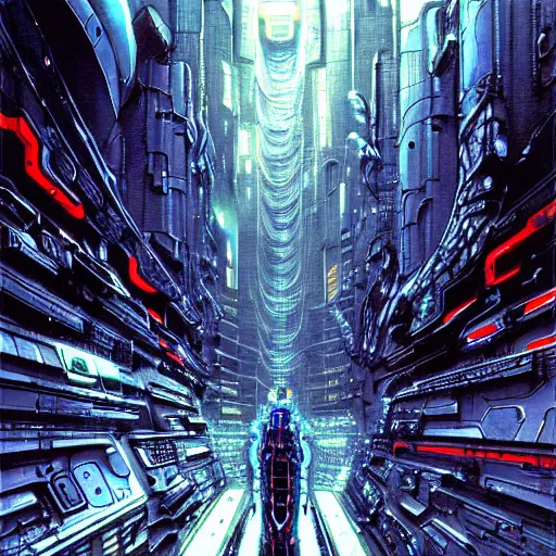 Image similar to cyber fly, background scifi cybernetic city, cinematic, highly detailed, photorealistic, rich bright colors, by giger, by tsutomu nihei