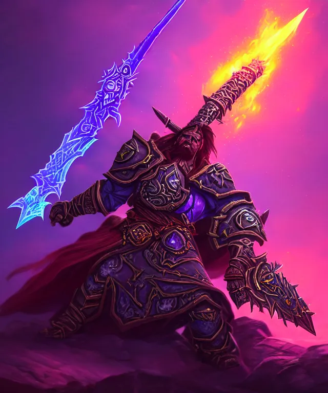 Prompt: dark weapon of warcraft blizzard weapon art, a burning sword, bokeh. dark art masterpiece artstation. 8k, sharp high quality illustration in style of Jose Daniel Cabrera Pena and Leonid Kozienko, violet colored theme, concept art by Tooth Wu, no human
