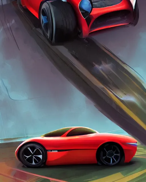Image similar to raspberry shaped sports car on a racing track, highly detailed, concept art, scifi, futuristic, digital painting, sharp focus, trending on artstation, intricate, atmosphere, art by dean cornwall, wayne barlow
