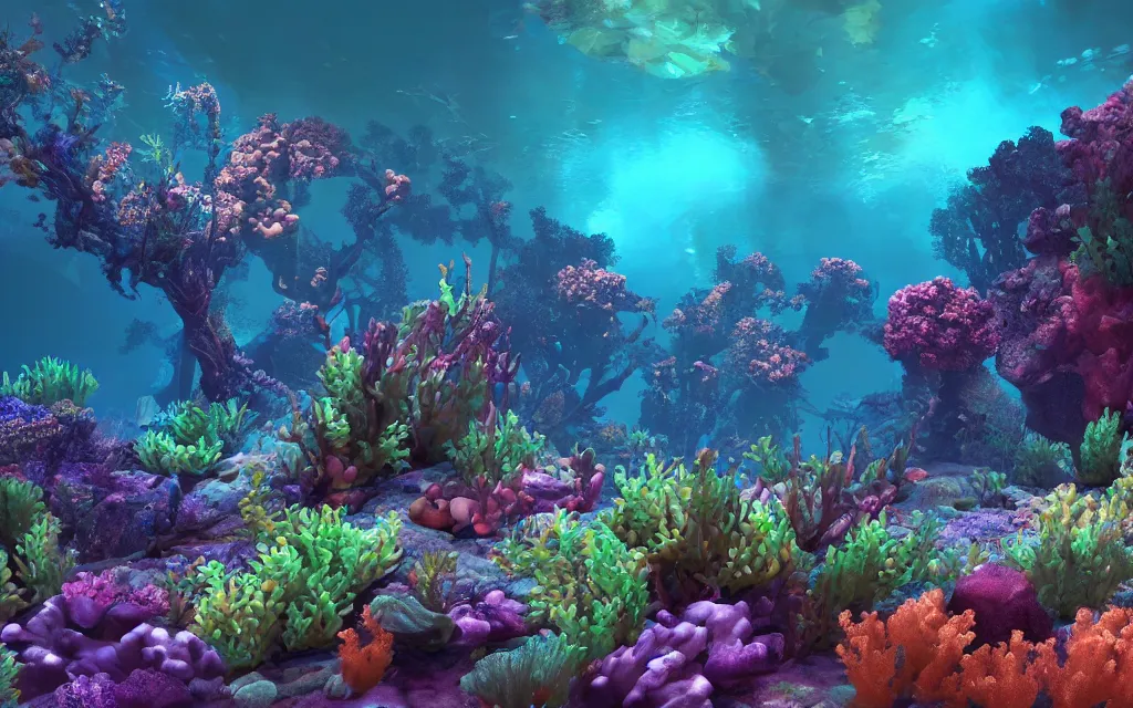 Premium AI Image  Painting of a sea scene with corals and other