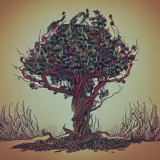 Prompt: “the burning bush, album art in the style of James Jean”