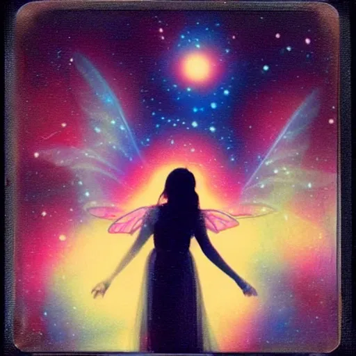 Image similar to astral fairy in the night sky, polaroid photo, perfect photo, photo pinterest