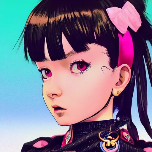 Image similar to little girl wearing an gucci's outfit. art by ilya kuvshinov, profile picture, inspired by hirohiko araki, highly detailed, 8 0 s anime art style, realistic, vogue cover