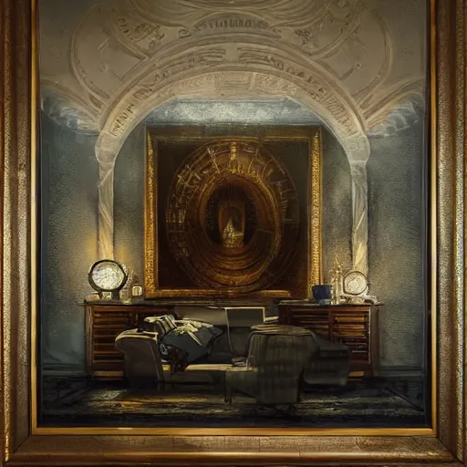 Image similar to presidential suite, jpeg artefacts on canvas, by seb mckinnon and james gurney and greg rutkowski, highly detailed, hdr