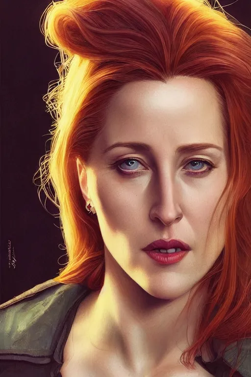 Image similar to young Gillian Anderson as a ruggedly handsome heroine, intricate, elegant, highly detailed, centered, digital painting, artstation, concept art, smooth, sharp focus, illustration, art by artgerm and donato giancola and Joseph Christian Leyendecker, Ross Tran, WLOP