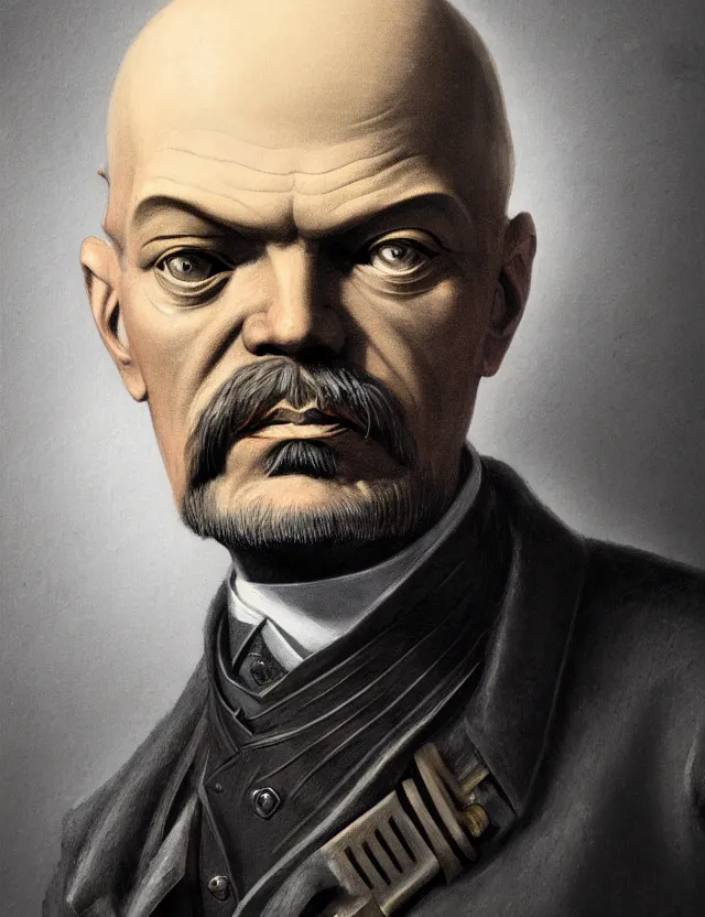 Prompt: a portrait of a steampunk vladimir lenin, by moebius and tyler edlin and hr giger, trending on artstation, digital art, 4 k resolution, detailed, high quality, sharp focus, hq artwork, coherent, insane detail, concept art