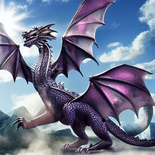 Prompt: crystal dragon in the sunny sky with mist around