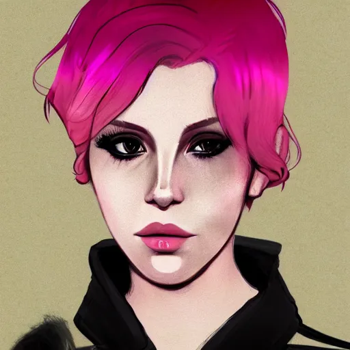 Image similar to full headshot portrait of Lana del ray punk, digital art, short pink hair, drawn by WLOP, by Avetetsuya Studios, anime manga panel, trending on artstation, wearing a plaid shirt