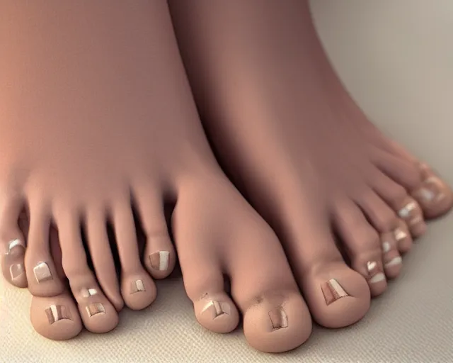 Image similar to high detail but easy to watch peaceful picture of a woman's feet and her big big toes made by Stable Diffusion AI with the help of Dall-E 2