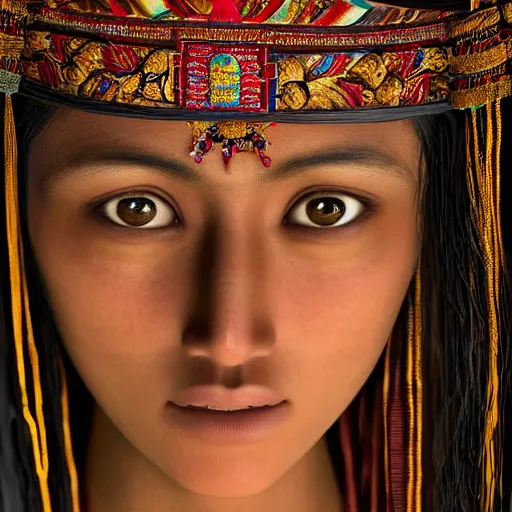 Image similar to portrait of a stunningly beautiful alluring and attractive nepalese tribal female maiden, depth of field, zeiss lens, detailed, symmetrical, centered, fashion photoshoot, by annie leibovitz and steve mccurry, david lazar, jimmy nelsson, breathtaking, 8 k resolution, extremely detailed, beautiful, establishing shot, artistic, hyperrealistic, beautiful face, octane render