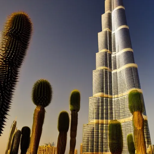 Image similar to burj Khalifa made of cactus