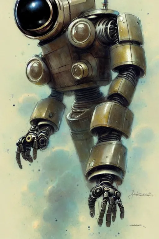 Prompt: (((((1950s lost in space robot b9. muted colors.))))) by Jean-Baptiste Monge !!!!!!!!!!!!!!!!!!!!!!!!!!!