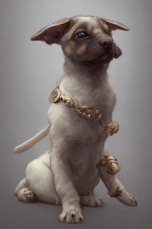 Image similar to cute little puppy, intricate, elegant, highly detailed, digital painting, artstation, concept art, smooth, sharp focus, illustration, art by artgerm and greg rutkowski and alphonse mucha and andrei riabovitchev